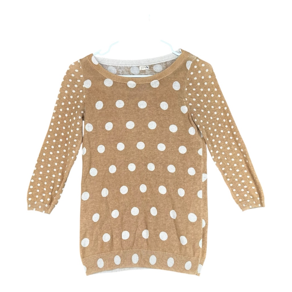 J Crew Womens Xs Tan Polka Dot Linen Cotton Blend Sweater 58528 Old Money